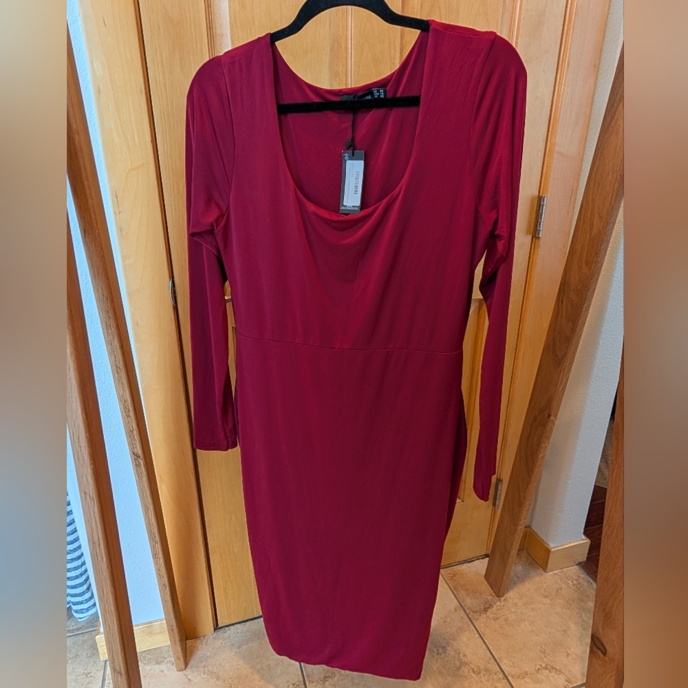 PrettyLittleThing Deep Red Long Sleeve Dress